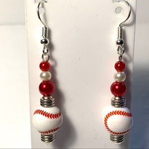 Red and White Baseball Earrings